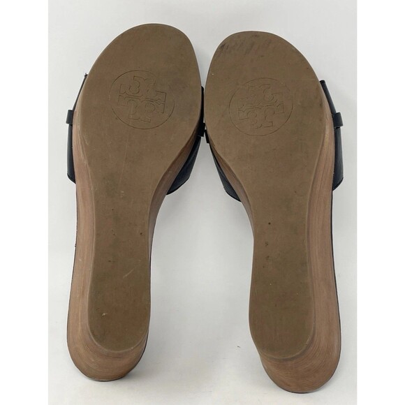 Tory Burch Patti 3 Black Pebbled Leather Wedge Sandals Size 10.5M - Picture 6 of 8